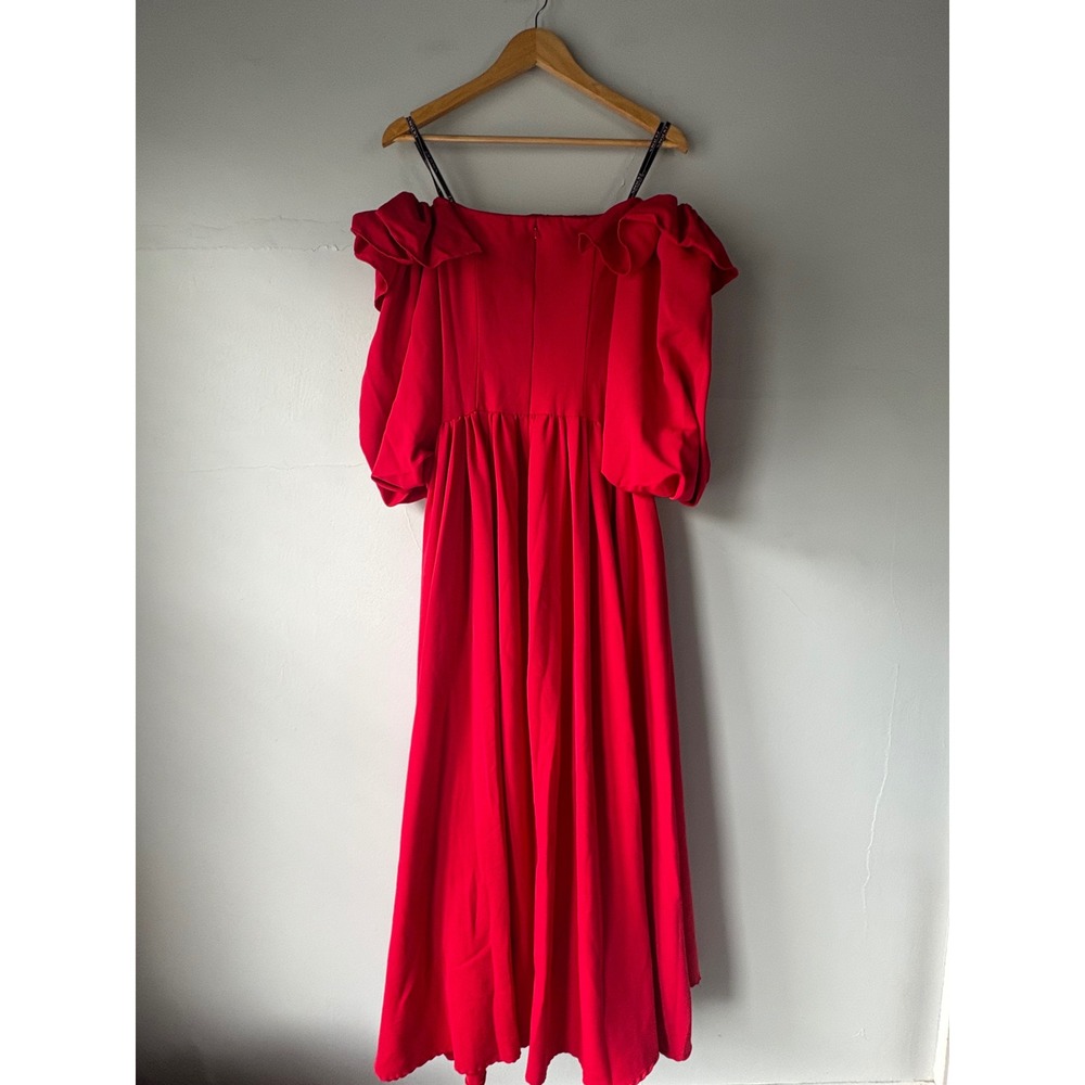 Zac Posen Red Off The Shoulder Puff Sleeve Maxi Dress Size 2 - Picture 10 of 13